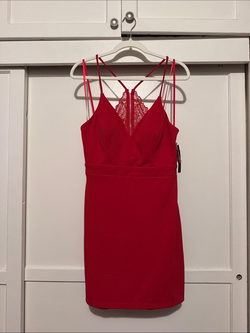 City Triangles Red Lace-Back Strappy Mini Dress